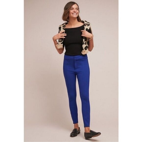 Anthropologie Essential Slim Knit Pants Trousers Cobalt Royal Blue Size 10 - Picture 2 of 15